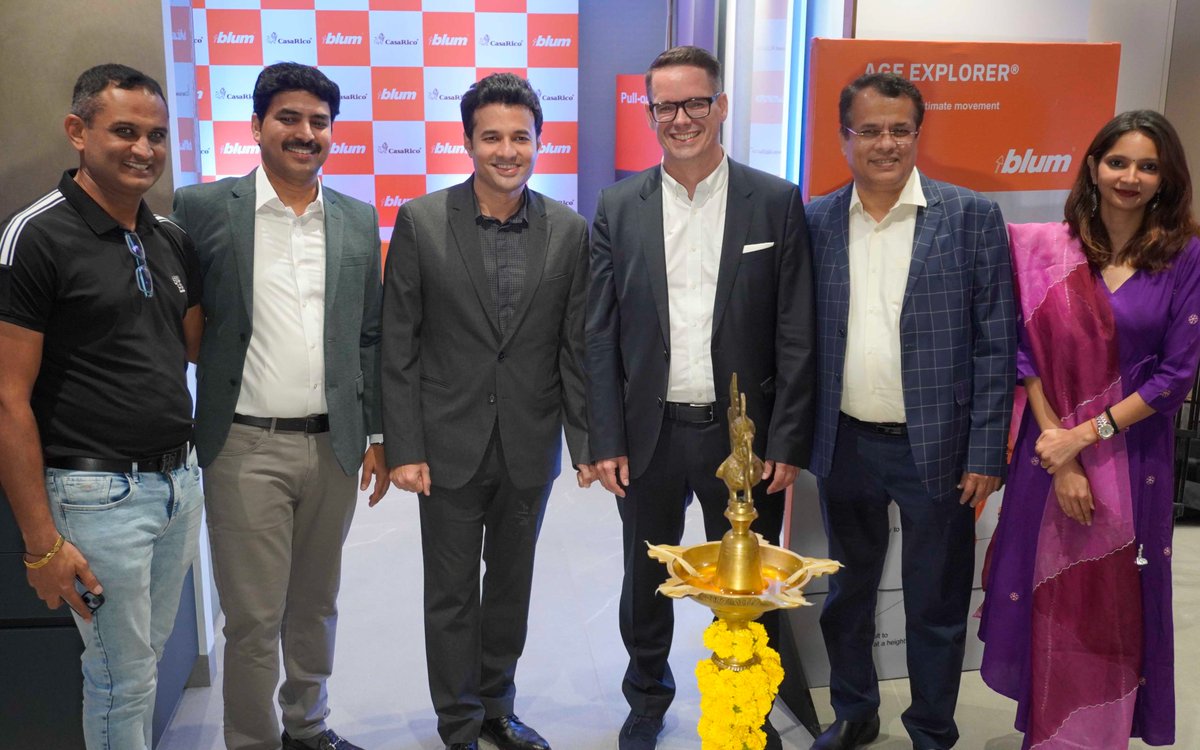 BLUM India opened its first experience centre in Hyderabad at Gachibowli, inaugurated by Nadeem Patni, Managing Director of BLUM India and Sameer Waingankar, Sales Director of BLUM India, alongside Sekhar Raju K, Director of Space Interior India. #construction #infrastructure