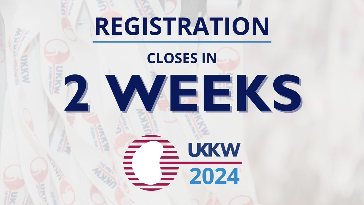 🚨 2 WEEKS LEFT🚨 Time is running out to register for UK Kidney Week 2024 in Edinburgh. 🏴󠁧󠁢󠁳󠁣󠁴󠁿 Don't miss the UK's biggest event for all kidney professionals! We won't be extending registration after 27 May so book now! Register ➡️ bit.ly/3vTo8gh #UKKW2024