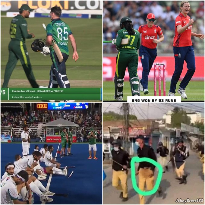 #Pakistan in last 24 hours:  - 

Cricket team lost to Ireland (Men's) - 
Cricket team lost to England (Women's) - 
Hockey team lost to Japan - 
Army lost to Kashmiris  

Universal #surrender nation 🤣