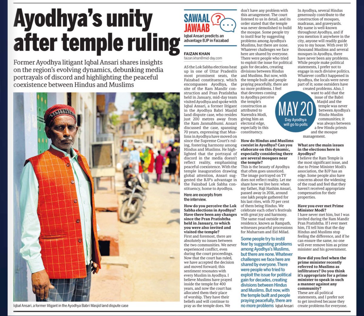 In #Ayodhya, I met Iqbal Ansari, the former litigant in the title case. Here's what he had to say. More ground reports soon.