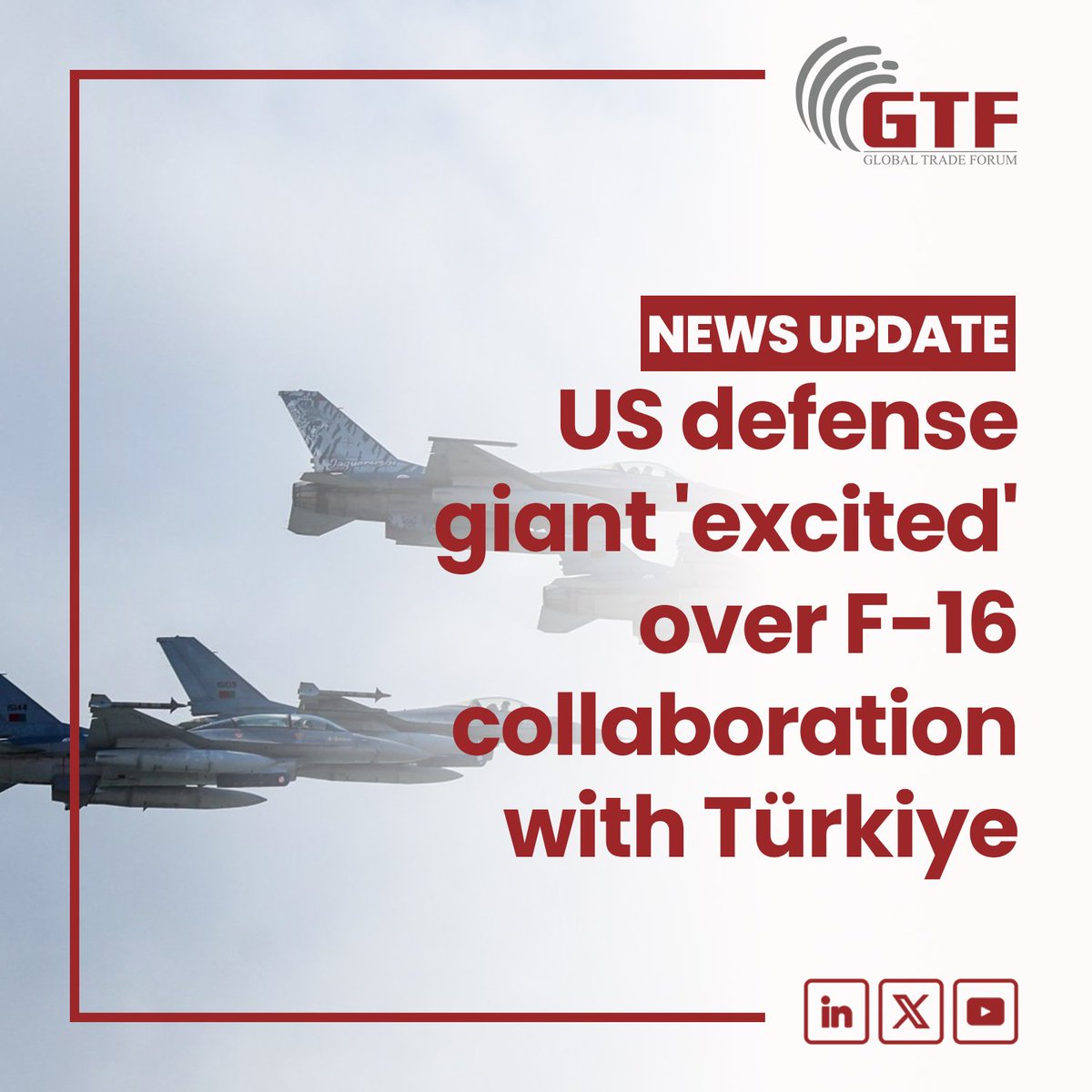 U.S. defense and aerospace giant Lockheed Martin expressed excitement about the opportunity to collaborate once again with its Turkish counterparts on the Block 70 series of jets.
#TürkiyeTrade #GTF2024 #GlobalTradeForum #EUTradeRelations #EuropeEconomy #TradeDiplomacy
