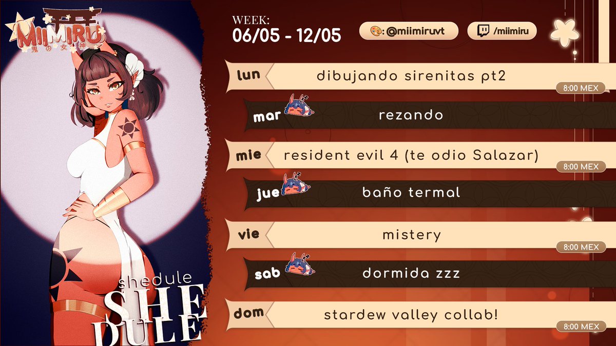 miimiruvt's tweet photo. Le horario de la semana, el viernes todavia no esta decidido, pq siempre me sale el tiro por la culata, pero si todo va  bien, sale groso

Hashtags: #Artiru #Miimip #Meemeru | #Mommiru

#vtuber #vtuberes #VtuberUprisings https://t.co/yqZqn1FhCZ