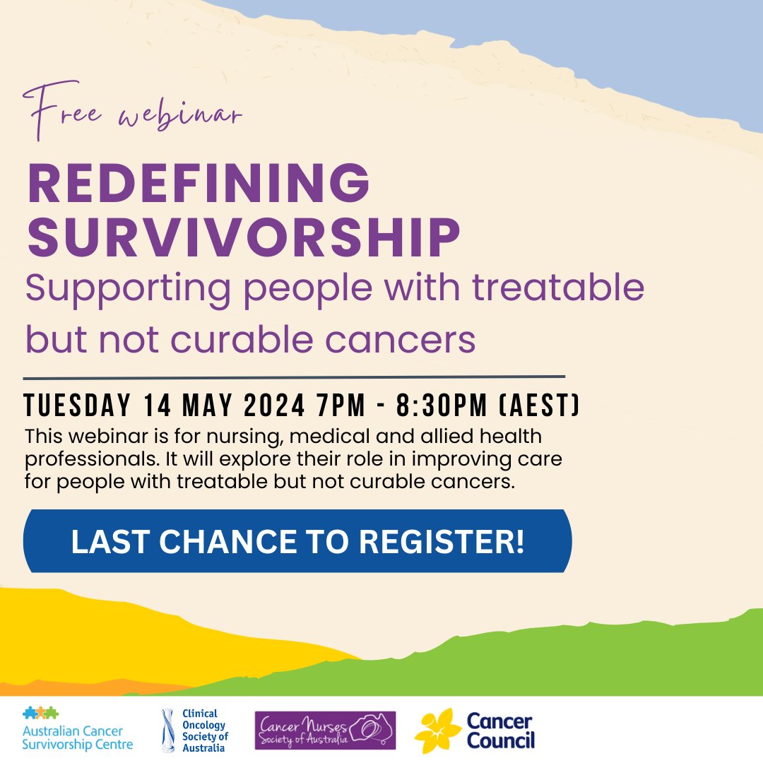 🚨Last Chance to Register🚨 Don't miss the opportunity to: 👩‍⚕️Enhance your understanding of survivorship care in people with treatable but not curable cancers 💡Discover strategies for improving patient outcomes. Register here tinyurl.com/yc89zvmk #survonc #cancernurses