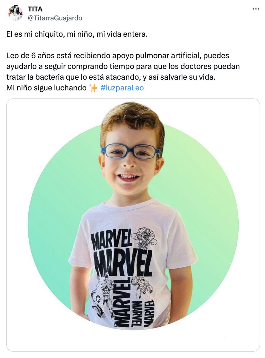 Él es Leonel Guajardo un niño de 6 años que se está luchando por su vida debido a una bacteria que ha atacado varios de sus órganos. Su familia agotó todos los recursos y Leo utiliza pulmones artificiales en lo que encuentran su cura. ¡Dona por favor con @TitarraGuajardo!🙏🏽 RT