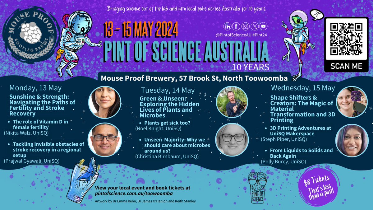 Congrats to Anna Chruscik and the other <a href="/unisqaus/">University of Southern Queensland</a> staff and HDR students involved in the Toowoomba <a href="/pintofscienceAU/">Pint of Science AU</a> event this week. Should be a great 3 days of science at the pub. Starts tonight - make sure you get your tickets! #Pint24 <a href="/unisqhealth/">UniSQHealth&MedicalSciences</a>