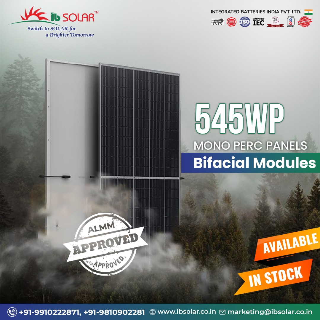 545 WP Mono PERC panels with bifacial modules. ALMM approved and proudly made in India, they're ready to power your projects!  

Visit our products link: ibsolar.co.in/solar_panels.p… 
 call us at +919910222871, 9810902281

#mono #panels #monopercpanel #panel #solarpanel #ibsolar