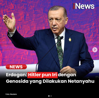 Pertanyaannya sederhana saja, siapa yg bisa menghentikan kelakuan setannyahu ❓

Presiden Turki Recep Tayyip Erdogan menyebut Adolf Hitler iri dengan luar biasanya genosida yang dilakukan Perdana Menteri Menteri Israel Banjamin Netanyahu. Ini karena Netanyahu telah menemukan