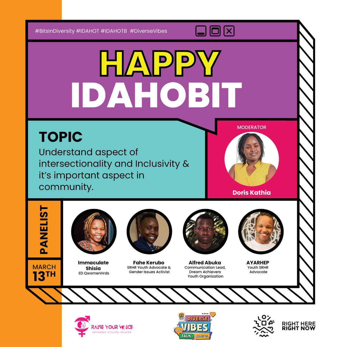 Let's explore the diverse perspectives that shape our understanding and foster a more inclusive environment. 
#BitsInDiversity  #IDAHOT  
#IDAHOTB  #DiverseVibes
@Nairobits @raiseyourv_oice @lovematterskenya @kenyasrhr @nayakenya  @RHRNKenya