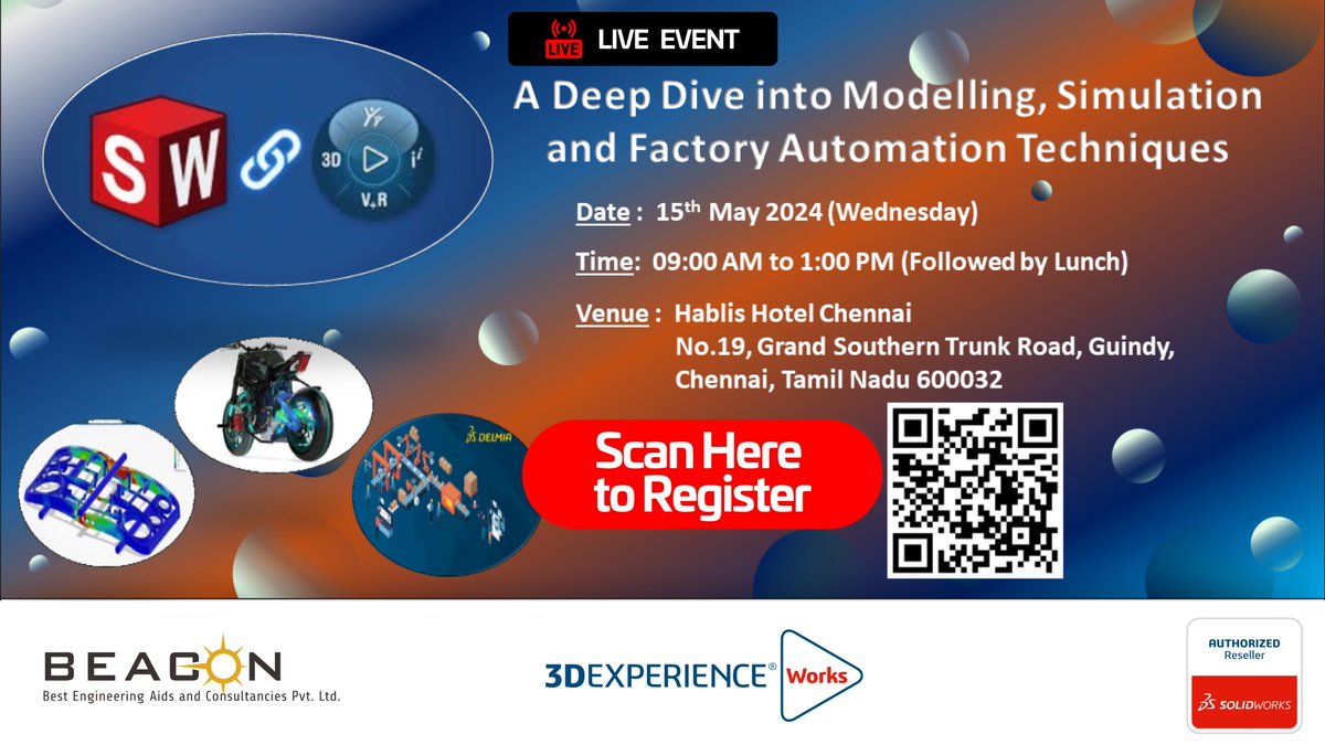 #Chennai #Event | A Deep Dive into Modelling, Simulation and Factory Automation Techniques | Wed May 15, 2024 - Check details - Register - lnkd.in/dG5VWXJF #3DEXPERIENCE #SOLIDWORKS #Simulation #CAE #DELMIA #Event @BEACON_India @SOLIDWORKSIndia