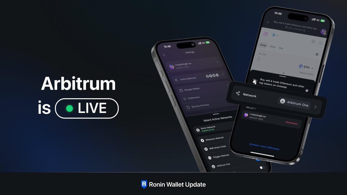 Arbitrum Support is LIVE on the Ronin Wallet!

Another portal to Ethereum has opened ⚔️

• Toggle Arbitrum on in Settings
• Browser extension side panel now available
• Android bugs fixed

Full announcement 👇

📜 : roninchain.com/blog/posts/arb…