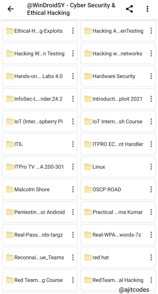 A Goldmine of FREE Courses! No Need for Subscription, Registration, and Fee, Just Download and Start Learning. Discover the Following and Much More; -Ethical Hacking -Cyber Security -CompTIA A+, N+, S+ and CASP -Cloud Computing -VMWare -IoT -Linux -ITIL -Pentesting -Social