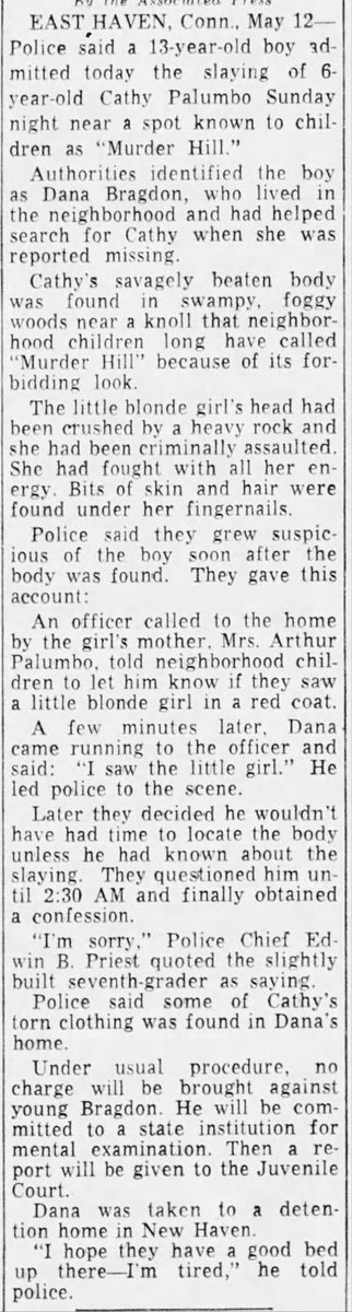 'Girl, 6, Is Slain By Seventh-Grader On 'Murder Hill' May 13, 1958 #History #OTD #Connecticut #1950s