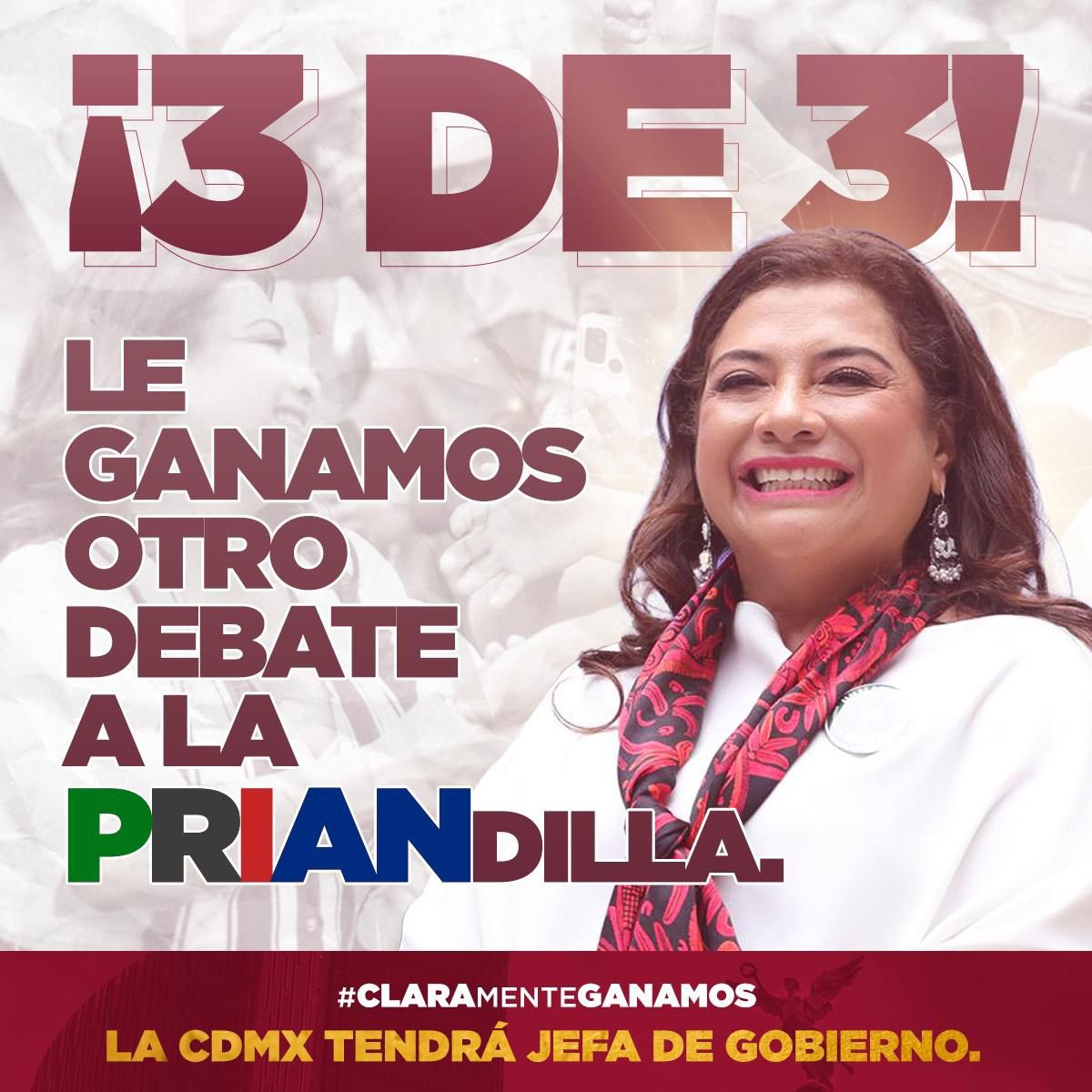 ¡Así se hace @ClaraBrugadaM ! La honestidad y la visión de bienestar, siempre le ganarán a la corrupción, y hoy volvió a quedar claro #LaJefaEsClara #LaTransformaciónEsClara #DebateChilango