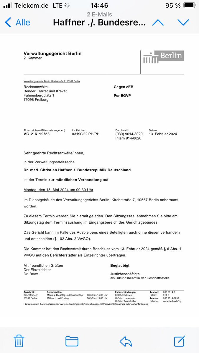 Heute ab 9:30 Uhr heißt es vor dem Verwaltungsgericht in Berlin: Christian Haffner gegen Bundesrepublik Deutschland, um die verbleibenden Schwärzungen in den Protokollen des Corona-Expertenrates aufheben zu lassen.