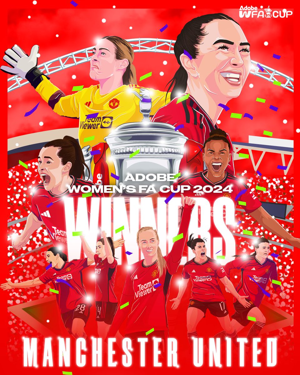 Happy Monday. 🎨🤩 Grateful to play my part for @AdobeWFACup , congrats to @ManUtdWomen ‘History Makers’ 🏆🔥 Fun piece to make focusing on composition, all smiles and colours Made in @Photoshop & #adobeillustrator #MUWomen #AdobeWomensFACup