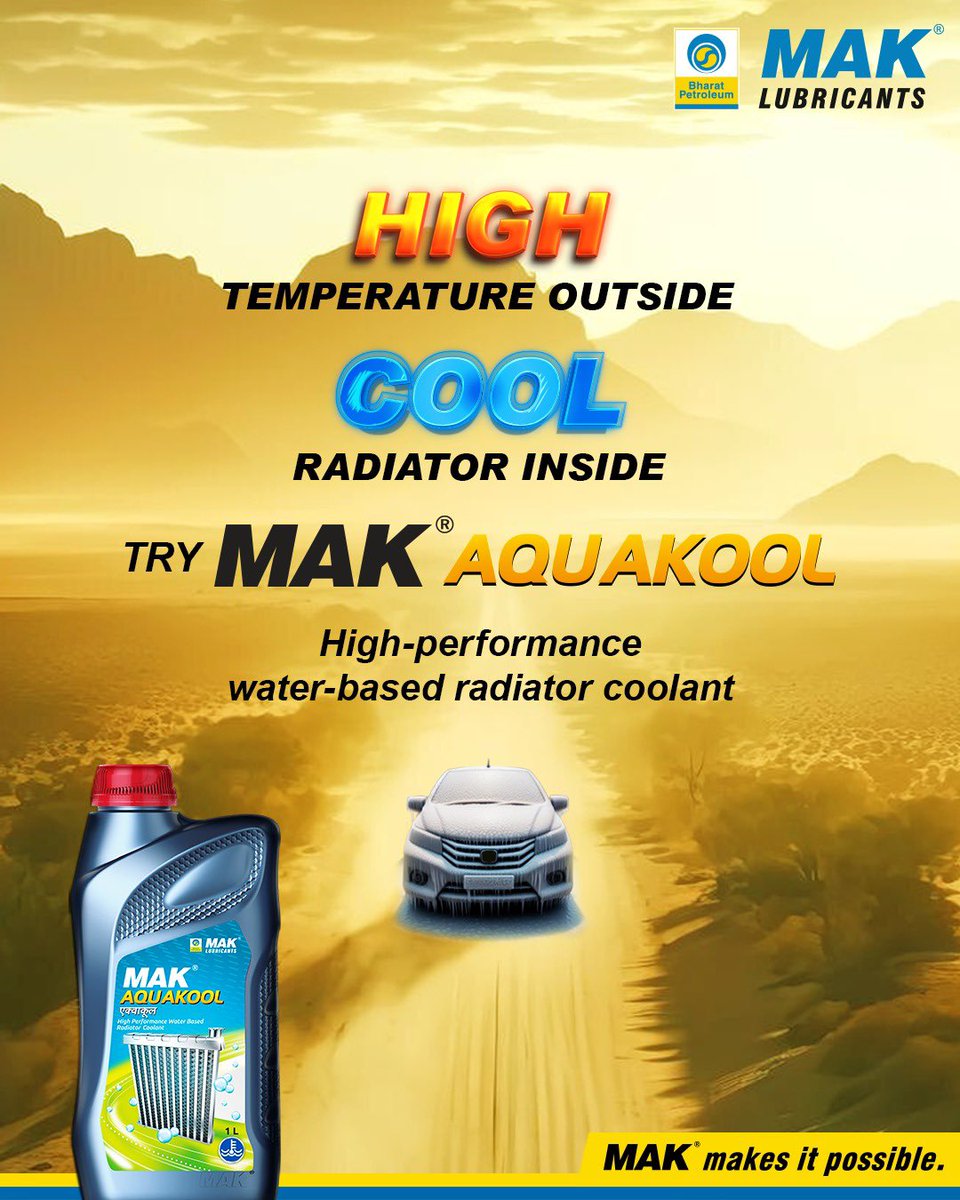 #MAKAQUAKOOL, a high-performance water-based #radiator #coolant is the ideal companion for your #car during #summer. Improves #heat removal & transfer efficiency. Safeguards from rust & corrosion. #MAKLubricants #radiatorcoolant #carcoolant #environmentfriendly #ecofriendly