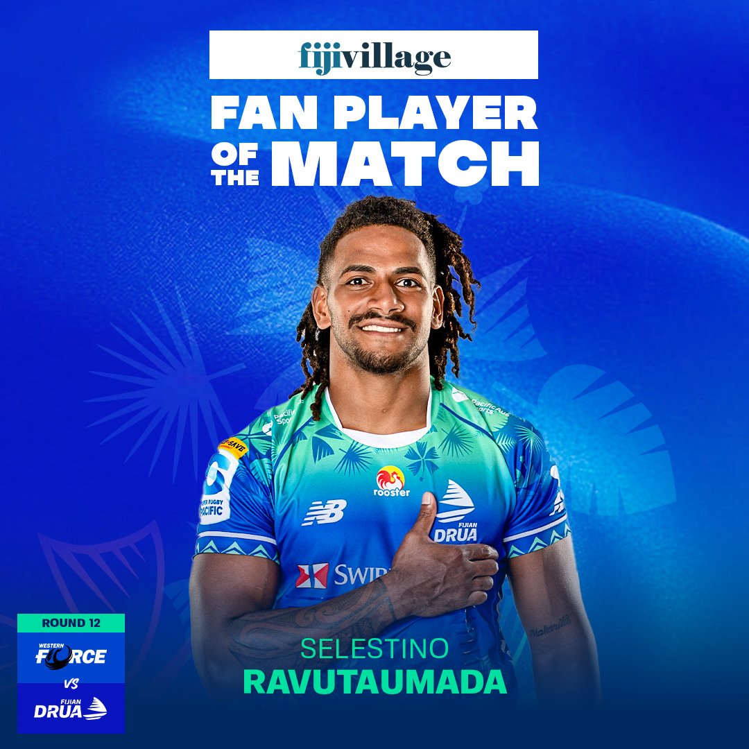 Making it count, thanks for your 🗳 Stino is your @fijivillage Fan Player of the Match 📈Stino's season stats so far ⤵️ 🔗 drua.rugby/teams/men/play… #TosoDrua #PacificAusSports