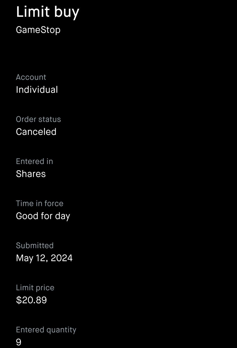 The1Parzival's tweet photo. 🚨🚨🚨  
Robinhood now cancelling orders for $GME on their overnight trading.

CONFIRMED, BUY BUTTON CANCELLED!  2021 ALL OVER AGAIN!!!
🚨🚨🚨 https://t.co/DqdipYPH7V