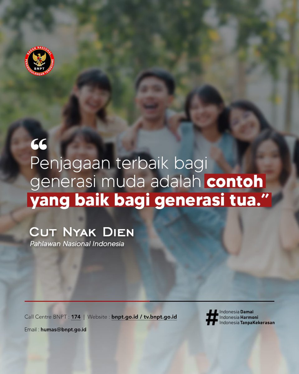 Teladan dari para pahlawan yang ikhlas demi kemajuan bangsa adalah panduan kita sebagai generasi muda Indonesia. #SobatDamai, mari kita terus hidupkan semangat para pahlawan kemerdekaan kita. #quotepahlawan #bnptri #IndonesiaDamai #IndonesiaHarmoni #IndonesiaTanpaKekerasan