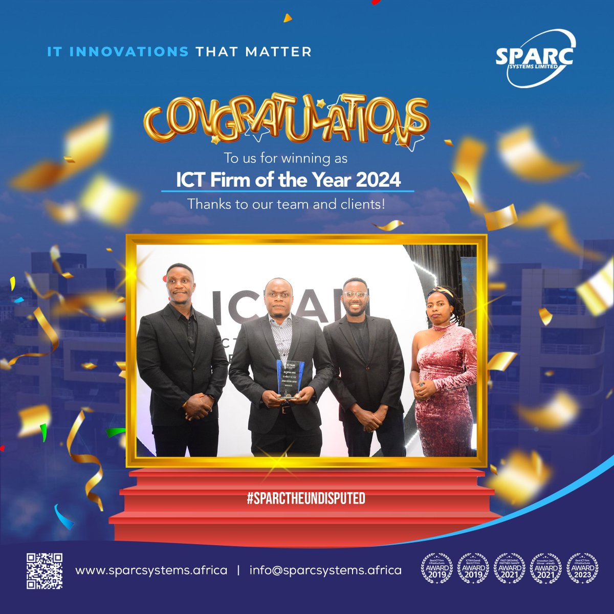 Did you know? SPARC Systems Ltd is a 3-time winner of ICT Firm of the Year in Malawi, leading ICT in Africa! Our solutions reach 11+ countries, power 80% of Malawi's banks & telcos, and innovate with 7 software solutions, including Mental Lab! #SPARCTheUndisputed #ITCompanyAfrica