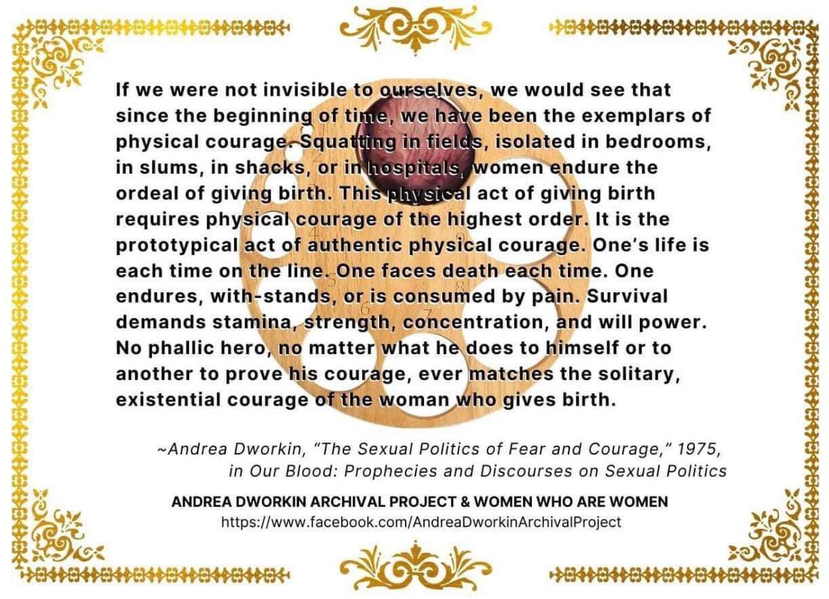 For Mother’s Day, we at the @AndreaDworkinAP want to reshare this graphic @nikkicraft made for a Dworkin quote from “The Sexual Politics of Fear and Courage,” a speech first delivered in 1975. - - - - - “If we were not invisible to ourselves, we would see that since the beginning