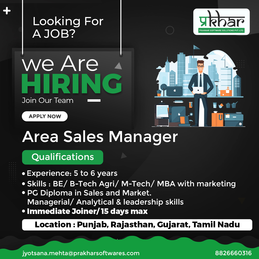 Apply now! We're hiring passionate and experienced individual in positions: Area Sales Manager. 
Send your CV -
Contact no- +91 8826660316
#jobopportunity #NowHiring #professionals #graduates #hiring #linkedin #linkedinjobs #prakharsoftwares #professionals #hiringjobs #jobvacancy