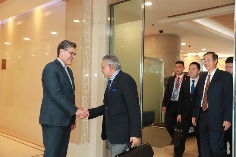 Deputy Prime Minister and Foreign Minister Mohammad Ishaq Dar @MIshaqDar50 has arrived in Beijing, China where he was received by Director General, Ambassador Wang Fu Kang and Pakistan's Ambassador to China, Ambassador Khalil Hashmi. The Deputy Prime Minister and Foreign Minister