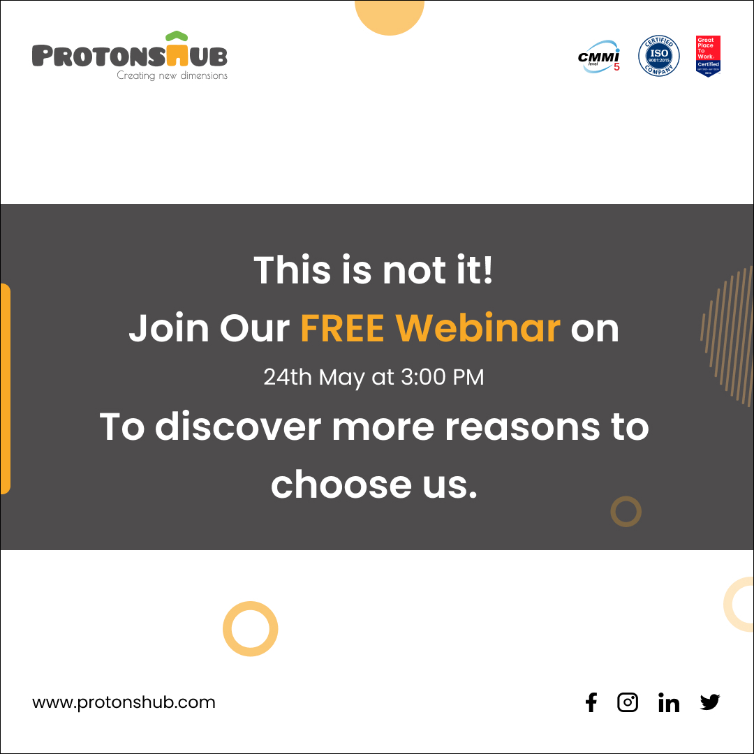 Are you ready to elevate your #business to new 📈 heights? If yes, join 👉 our FREE #Webinar on “Uncover Innovative Partnership Opportunities with Protonshub Technologies” on 24th May at:
Spots are filling fast!
Register Now: bit.ly/4dALJnF

#onlinelearning #webinarevent