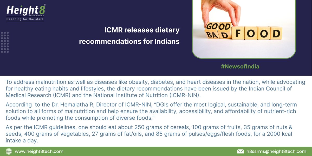ICMR releases dietary recommendations for Indians.

Follow us for more such news.

#newsofindia #India #ICMR #dietaryrecommendation #News #H8 #height8 #height8tech #telecoms