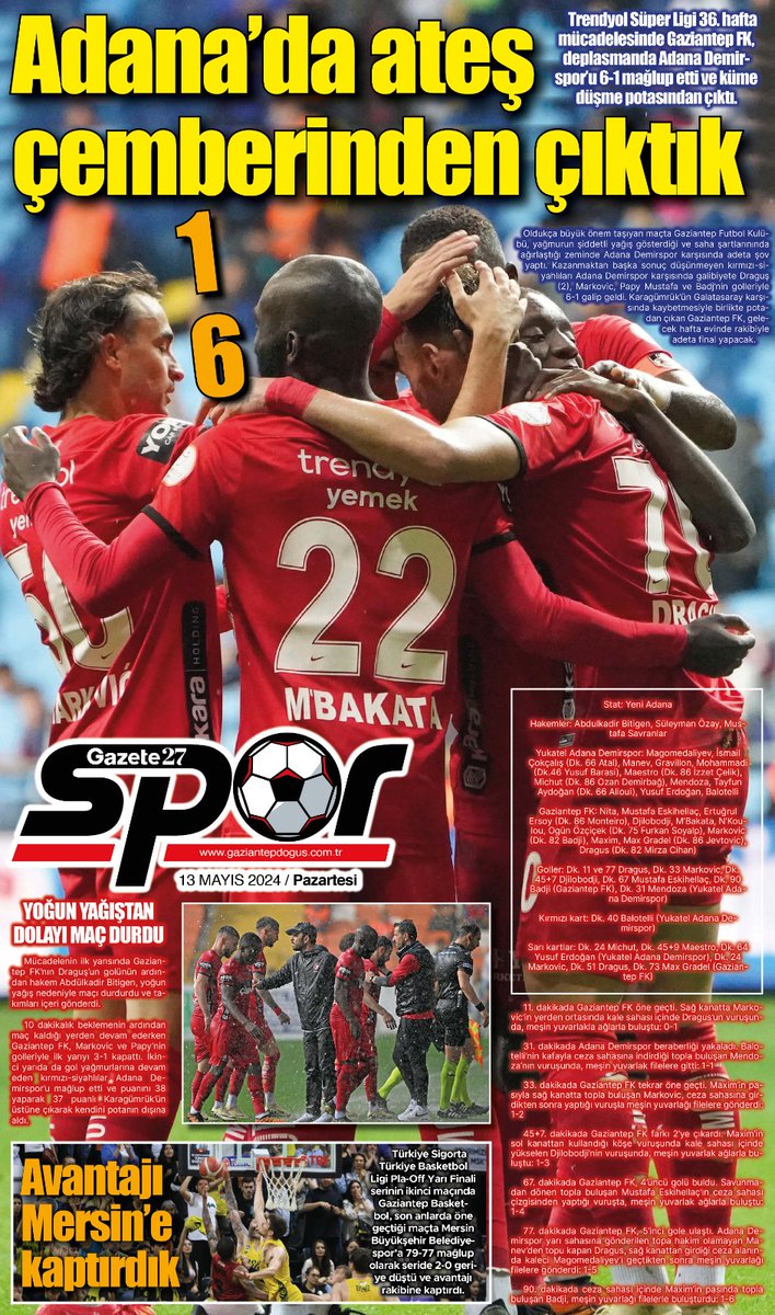 Gazetemizin bugünkü spor sayfası DETAYLAR İÇİN: gaziantepdogus.com