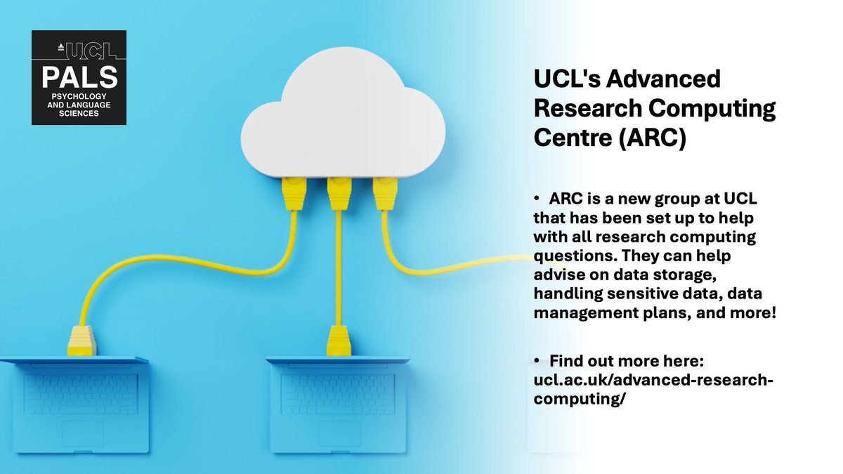 UCL's Advanced Research Computing Centre (ARC) is a new group at UCL that has been set up to help with all research computing questions. They can help advise on data storage, handling sensitive data, data management plans, and more! Find out more here 👉 buff.ly/3xNXczw