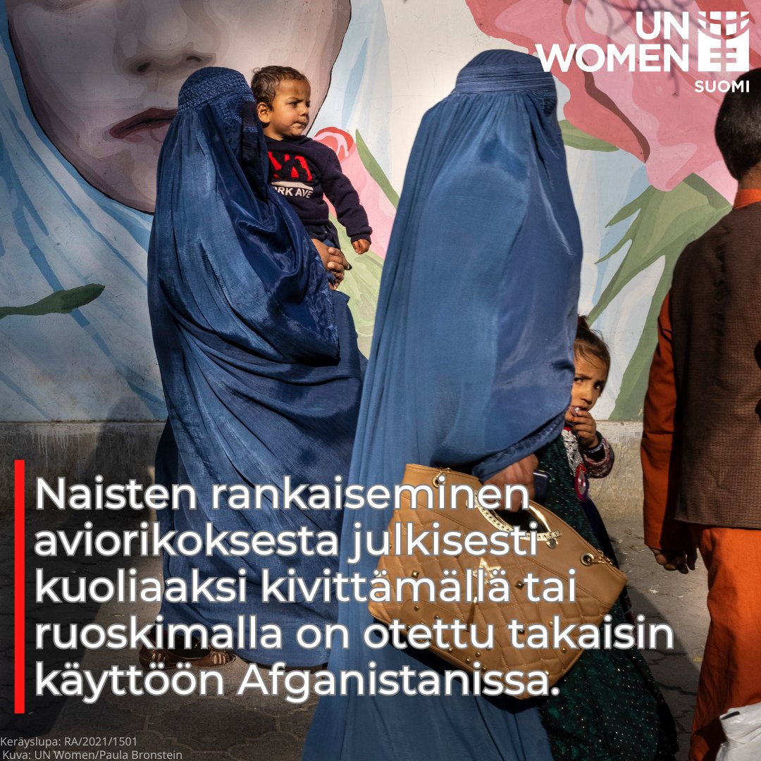Elokuusta 2021 lähtien afganistanilaiset naiset ovat eläneet Talibanin sorron alla. Naisten oikeuksia rajaavia määräyksiä on jo yli 50. Me emme saa unohtaa heitä. Lahjoita ja auta: tekstaa HELP numeroon 16499 (10€) tai unwomen.fi/afganistan.