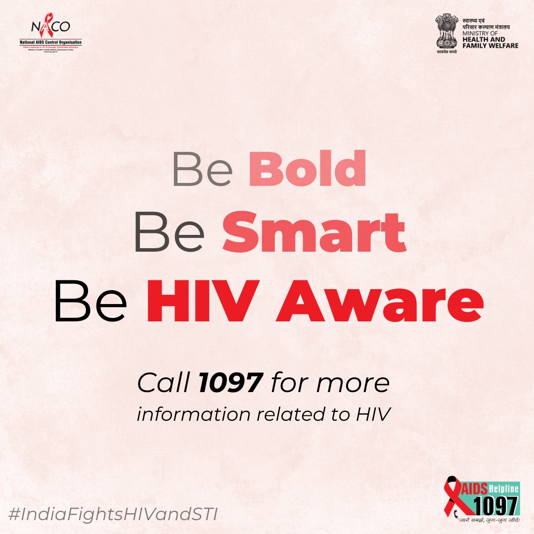 Call 1097 and stay informed about HIV.

#KnowFacts #KnowHIV #IndiaFightsHIVandSTI #Condom #CorrectInformation #Awareness #campaign

@MoHFW_INDIA