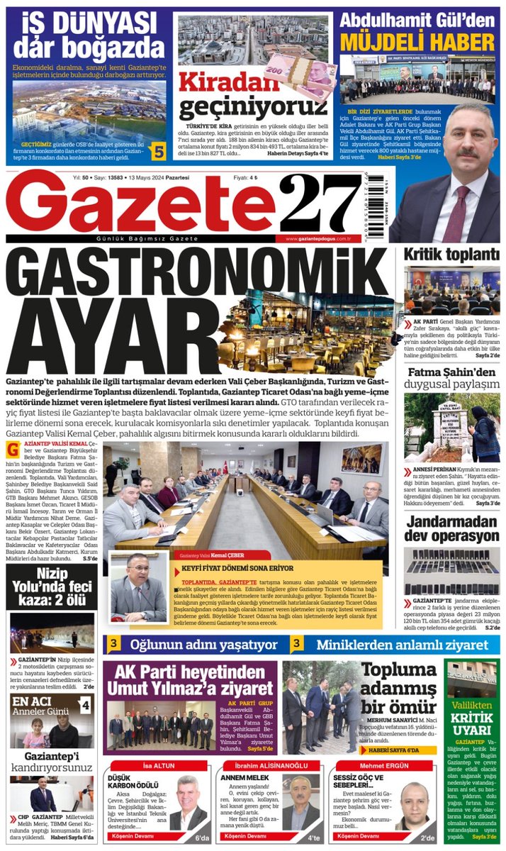 Gazetemizin bugünkü 1. sayfası DETAYLAR İÇİN: gaziantepdogus.com
