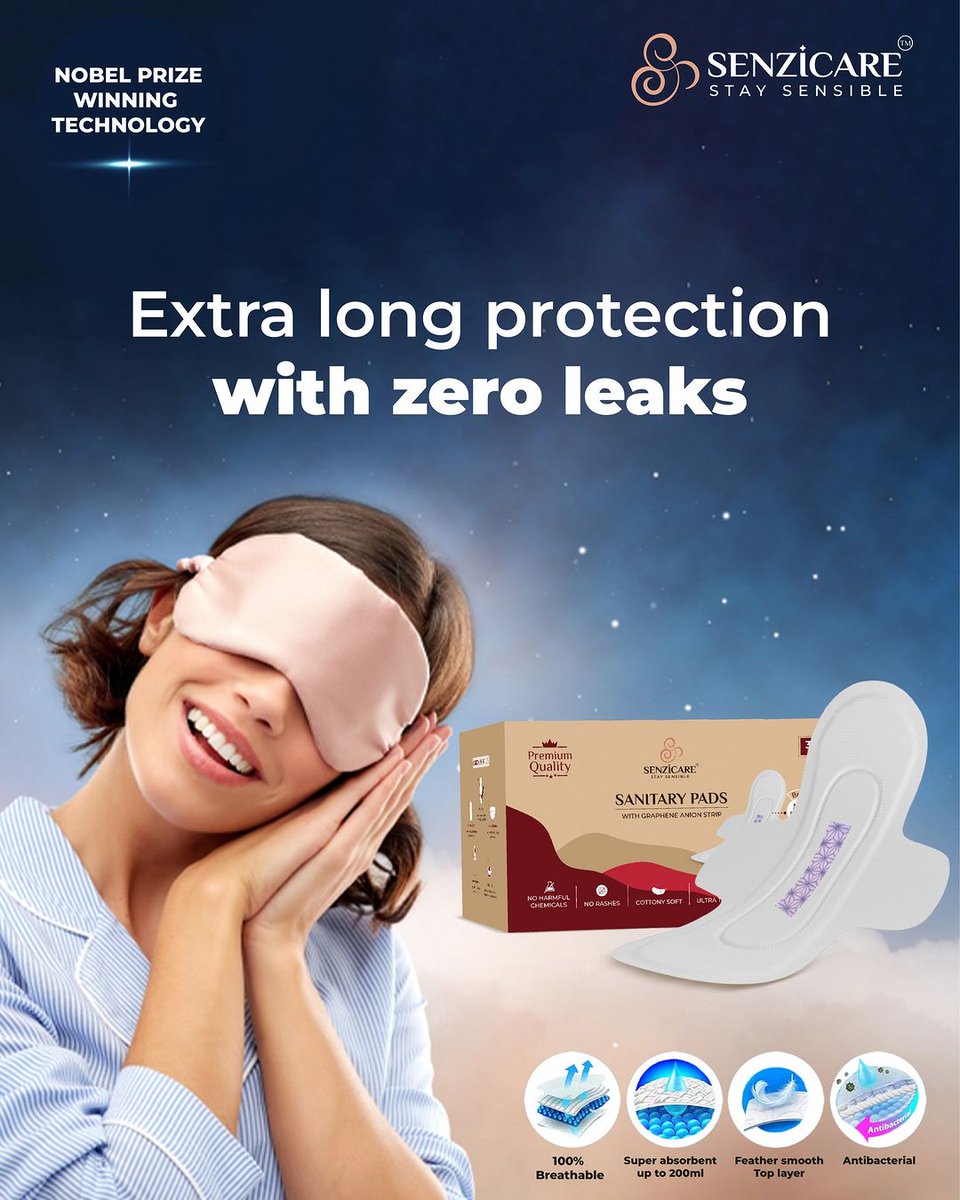 Experience night-time comfort like never before with our graphene anion sanitary pads. Sleep soundly knowing you're protected and comfortable all night long
#NightTimeComfort #GrapheneAnion #SanitaryPads #SleepSoundly #PeriodProtection #ComfortFirst #senzicare #senziwash
