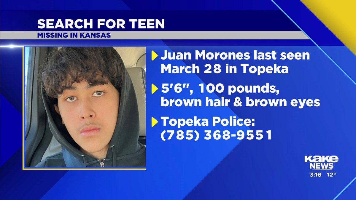 Please #repost today's @MissingInKansas for Juan Morones, 16, last seen 6 weeks ago in #Topeka. Let's help find him safe. kake.com/story/50775895… #MissingInKS @TheJusticeDept @hulu @discoveryplus @netflix @CondeNast @iHeartRadio @aetv @acast @audible_com @PrimeVideo #MissingKid