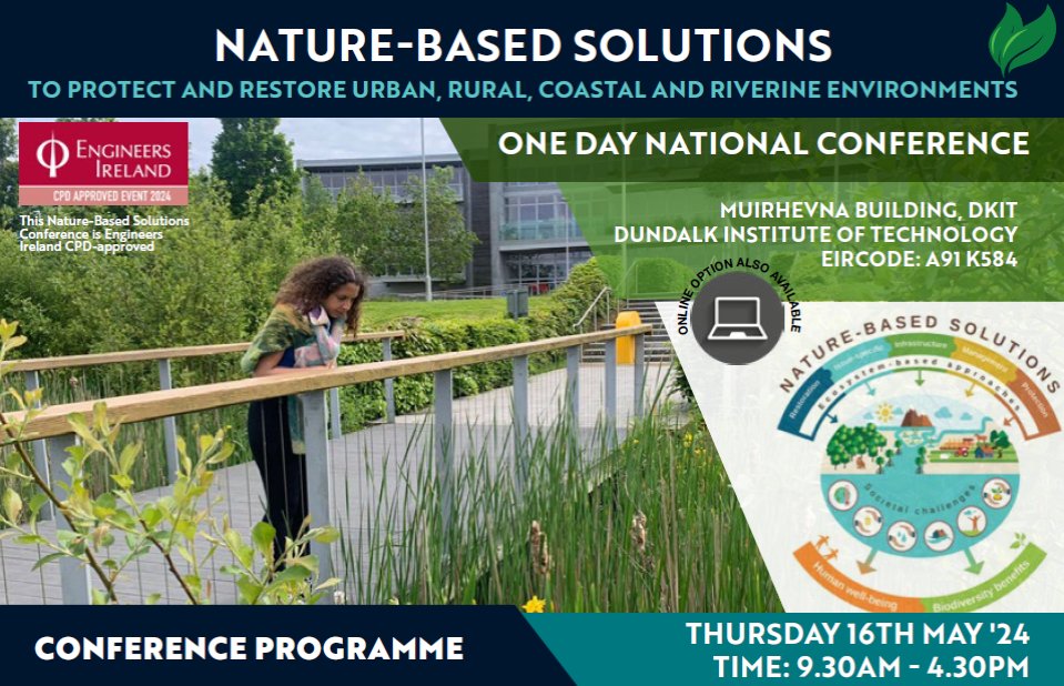 📅 Countdown is on for the Nature-based Solutions #conference at Dundalk IT this Thursday 16 May.

📣 International & Irish experts will share their experiences & visions for the upscaling & mainstreaming of #Naturebasedsolutions.

Info & register here: tinyurl.com/3spvfvwh