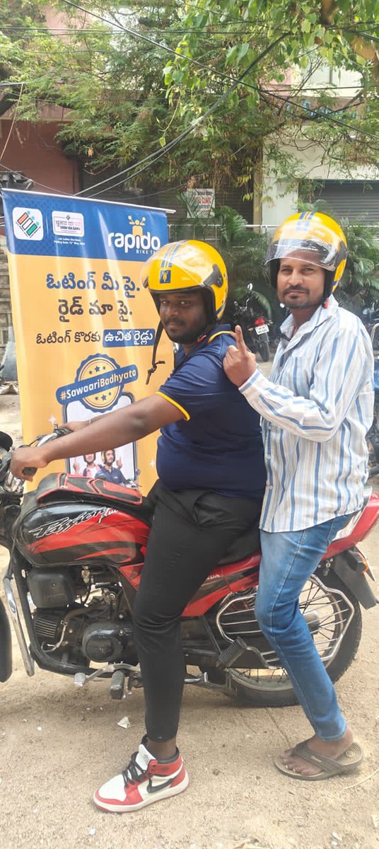 CEO_Telangana's tweet photo. In Hyderabad, Rapido providing Transportation to Elderly, PwD and General voters on HoP 2024 Poll day, 13-05-2024.

 #ECI #DeshKaGarv #ChunavKaParv #Elections2024 #ecispokesperson #VoteForSure #CEOTelangana
@ECISVEEP @SpokespersonECI https://t.co/lf8RtK30aG