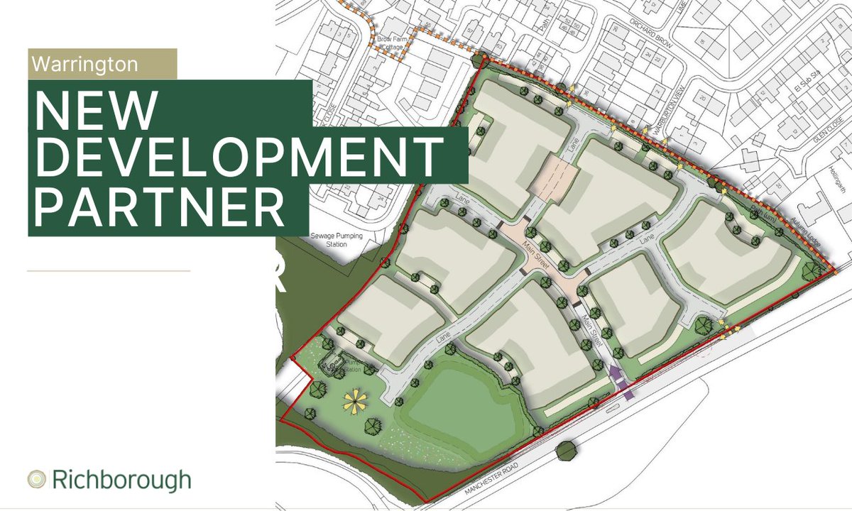 🏡Excited to confirm Prospect Homes as our development partner for our residential site in Hollins Green, Warrington!

The 10.5-acre site is located off Manchester Road and 
is set to include 110 energy efficient homes.

richborough.co.uk/2024/05/10/war…

#housing #newhomes #Warrington
