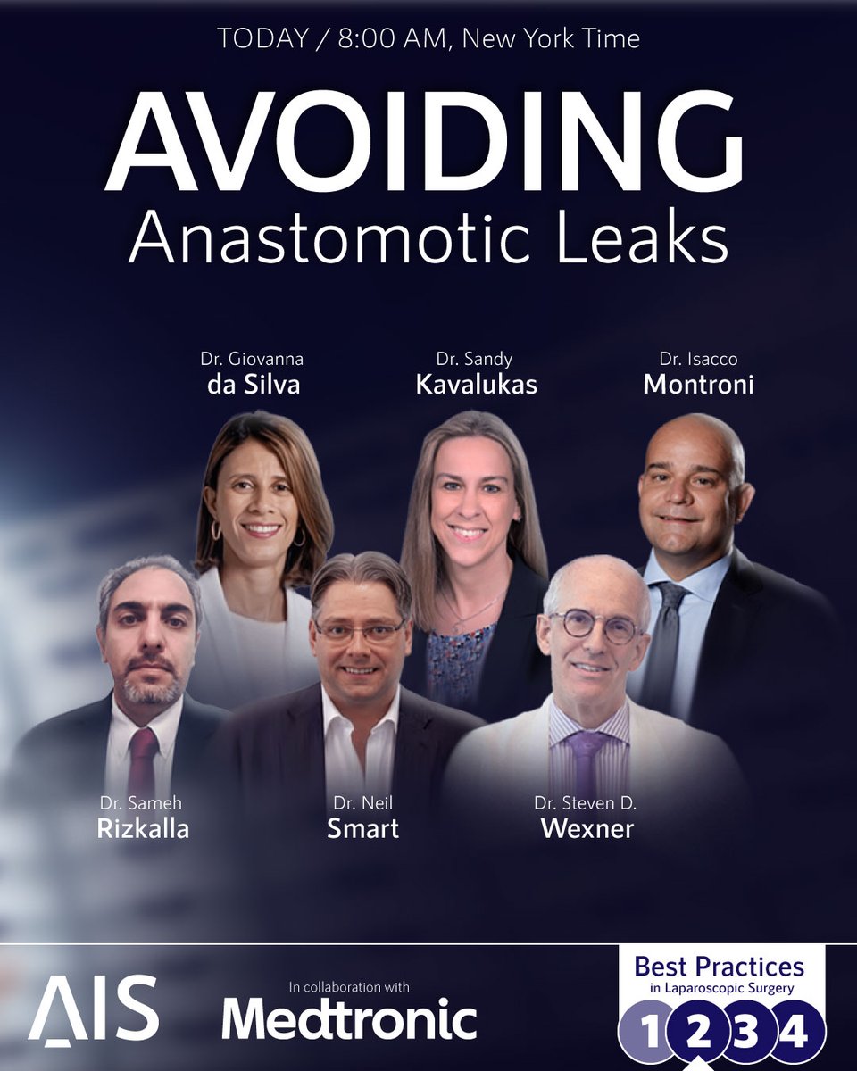 AISMedicalNet's tweet photo. ⏰ Get ready! In 3 hours, our webinar on "Avoiding Anastomotic Leaks" begins. Prepare your questions! ➡️ https://t.co/AlbsoY5juR @Neil_J_Smart @dasilvg @sandykava @dr_samehhany81 @3isac @SWexner @Medtronic #CountdownToSafety #IamAIS #some4surgery https://t.co/atnyTLTNb6