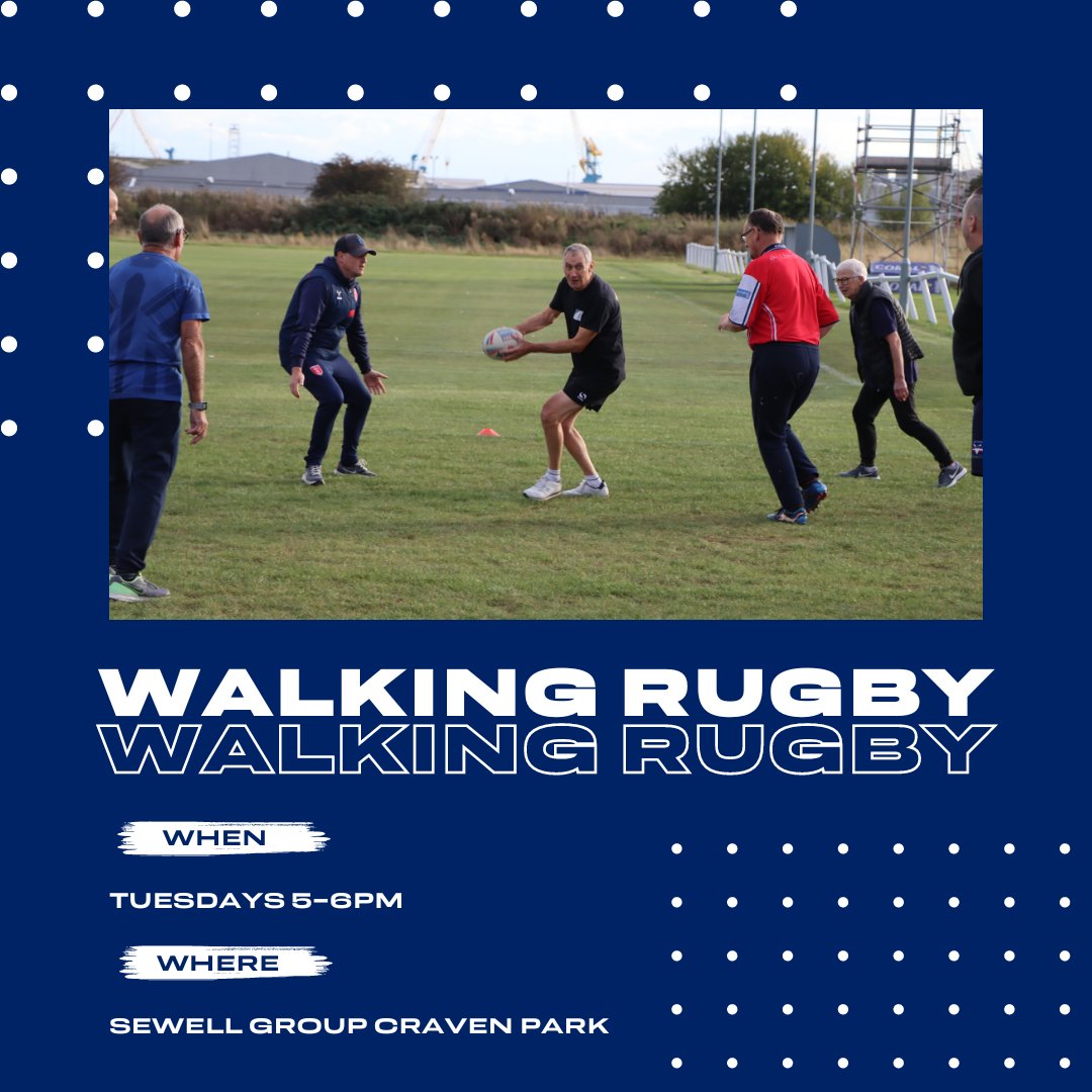 Get Involved 🫵 🗓️ Every Tuesday 5-6PM we host a Walking Rugby session here at Sewell Group Craven Park 🏉 For more information please email 👉 jacob.quail@hullkr.co.uk #RobinsTogether❤️🤍