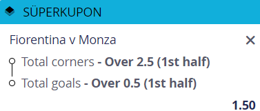 SÜPERKUPON 🇮🇹

Fiorentina v Monza
- Total corners - Over 2.5 (1st half)
- Total goals - Over 0.5 (1st half)

1.50

▶️ bit.ly/TahminMakami