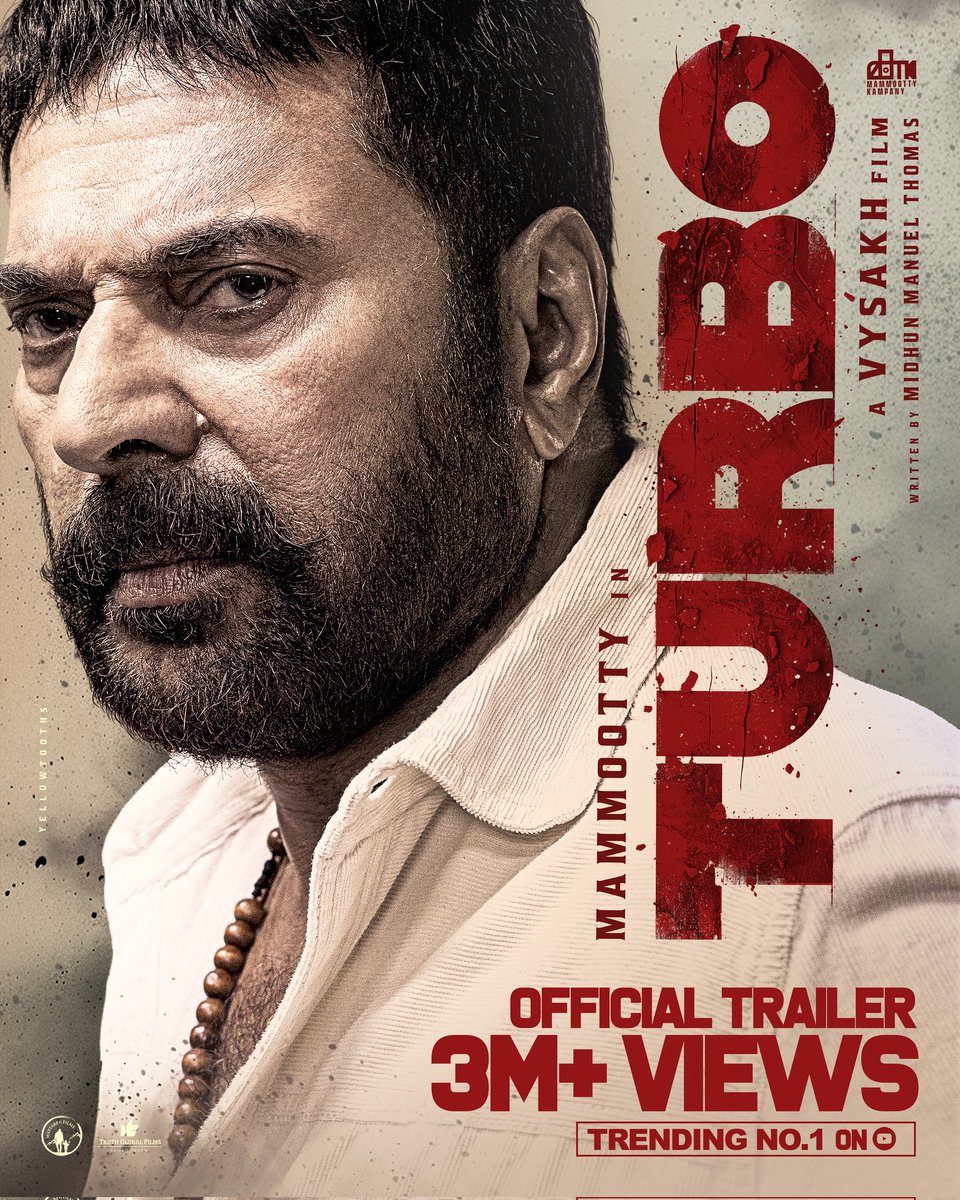 #Turbo Jose is in no mood whatsoever to slow down... 🔥🔥 3 Million views and counting for the Turbo Trailer ✨ Watch Trailer : youtu.be/LOE8ESPIMpE?si… #TurboFromMay23 #Mammootty @mammukka @TurboTheFilm @DQsWayfarerFilm @SamadTruth @Truthglobalofcl