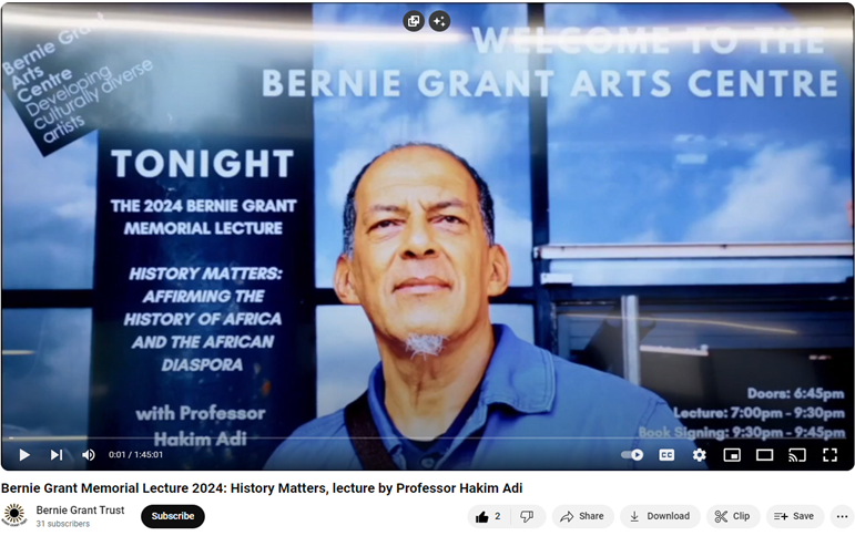 Professor Hakim Adi delivers the annual Bernie Grant Memorial Lecture 2024 youtu.be/sD8EJm7yrB4?si…. @hakimadi1 @amelimetre @Claudia_writes @alejataddesse @tionneparris @kabaessence