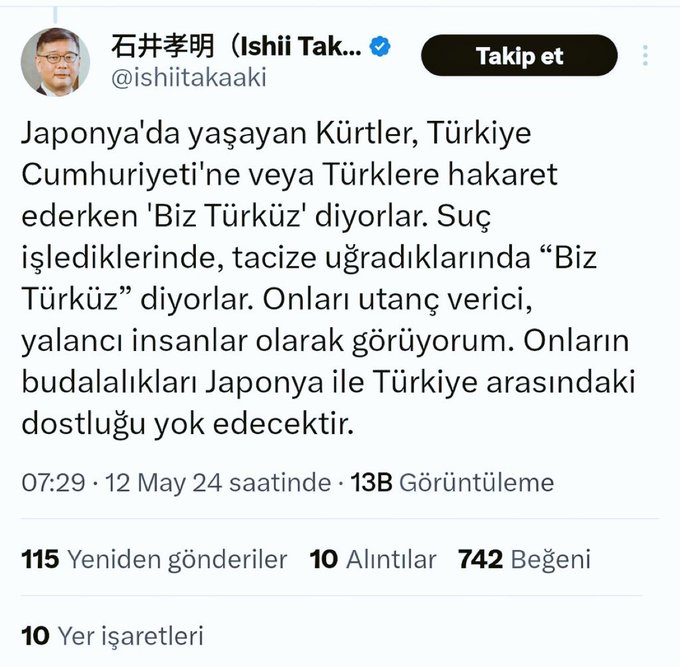 Japonya’da terör örgütü PKK yandaşlarının örgütlenmesini deşifre eden gazeteci Ishii Takaaki: Japon hükümeti, PKK terör örgütü üyelerinin Japonya'daki tüm varlıklarını donduruyor. Ayrıca hükümet, terör örgütü üyelerinin PKK paçavraları ile yürüyüş düzenlemesini engellemek için…