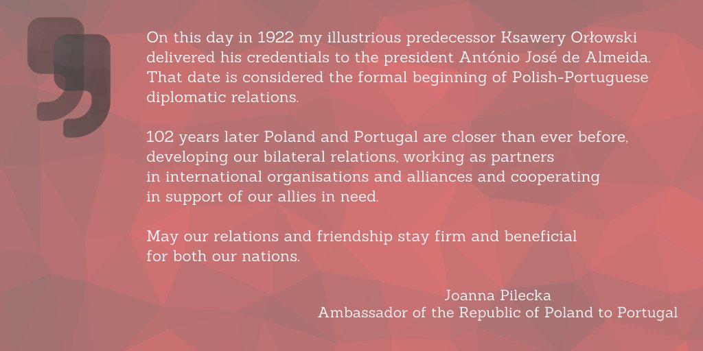 #OTD in 1922 my illustrious predecessor Ksawery Orłowski delivered his credentials to the president António José de Almeida. That date is considered the formal beginning of 🇵🇱-🇵🇹 diplomatic relations.