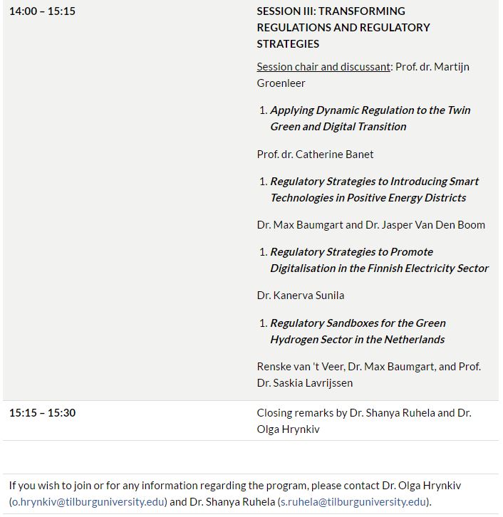 TILEC (@tilec1) on Twitter photo #TILEC & <a href="/TilburgU_TILT/">Tilburg Institute for Law, Technology, and Society</a> are organising a virtual workshop on "Governing the Giant: Energy and Finance in the Era of Digitalization" on May 31!
For details, see ⤵️
#upcoming #research #academictwitter #academicchatter #energylaw #eu #eulaw #financialregulation #TILEC & <a href="/TilburgU_TILT/">Tilburg Institute for Law, Technology, and Society</a> are organising a virtual workshop on "Governing the Giant: Energy and Finance in the Era of Digitalization" on May 31!
For details, see ⤵️
#upcoming #research #academictwitter #academicchatter #energylaw #eu #eulaw #financialregulation