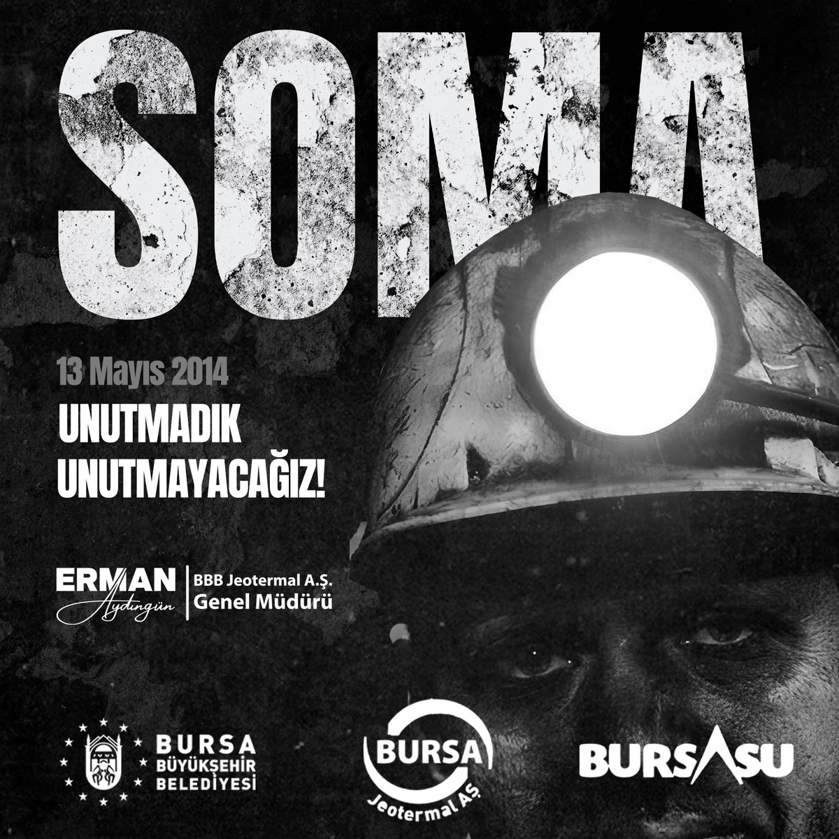 Soma maden faciasının 10. yılında kaybettiğimiz 301 madencimizi saygıyla anıyoruz.
#soma #somamadenfaciası 
#bursasu #bursajeotermalaş #bursabüyükşehirbelediyesi