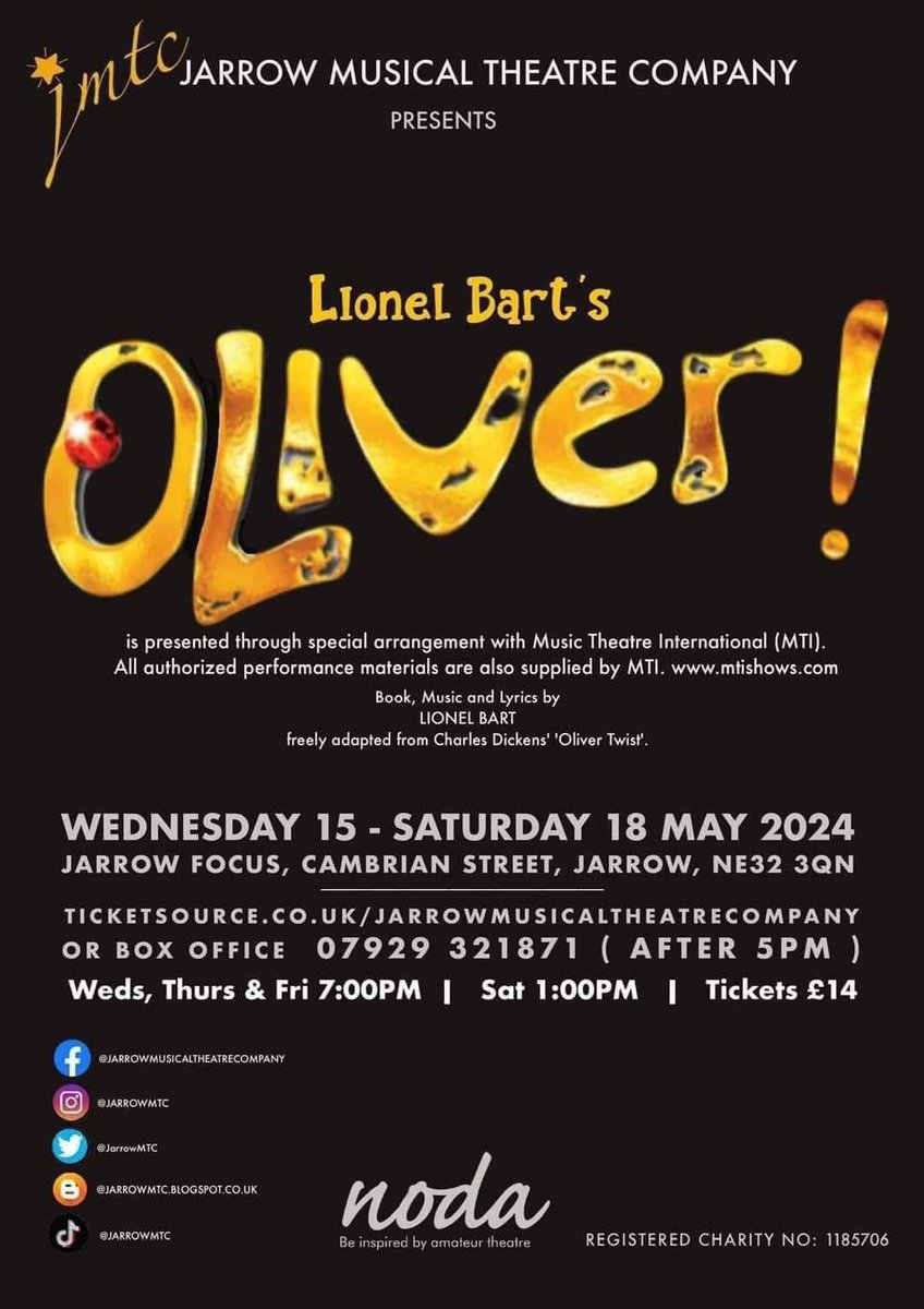 There’s still time to get tickets for @JarrowMTC’s latest production of Oliver! This fantastic community theatre group has shows on across the year & is a great show of community spirit in our constituency Get your tickets ticketsource.co.uk/jarrowmusicalt…