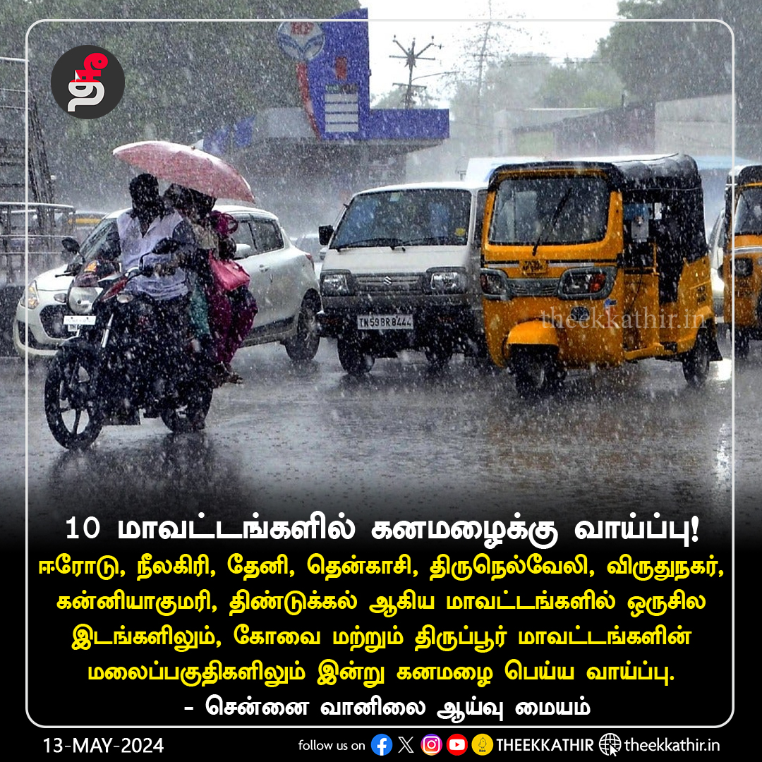 தமிழகத்தில் 10 மாவட்டங்களில் கனமழைக்கு வாய்ப்பு - வானிலை ஆய்வு மையம் #Theekkathir | #TNRains | #HeavyRain | #TamilNadu